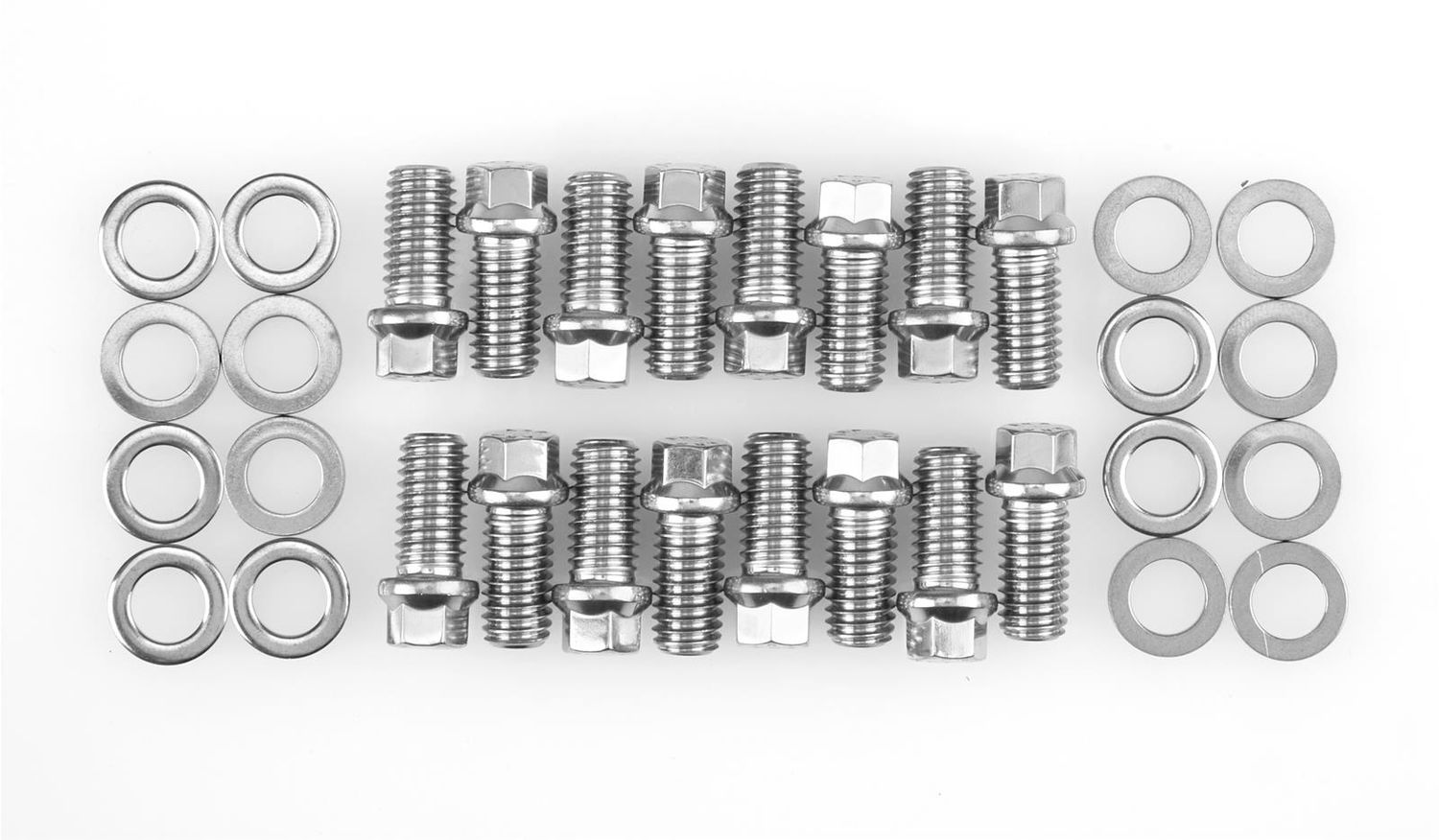 3/8"-16 Stainless Header Bolt Kit, Hex Head, Polished, Set of 16