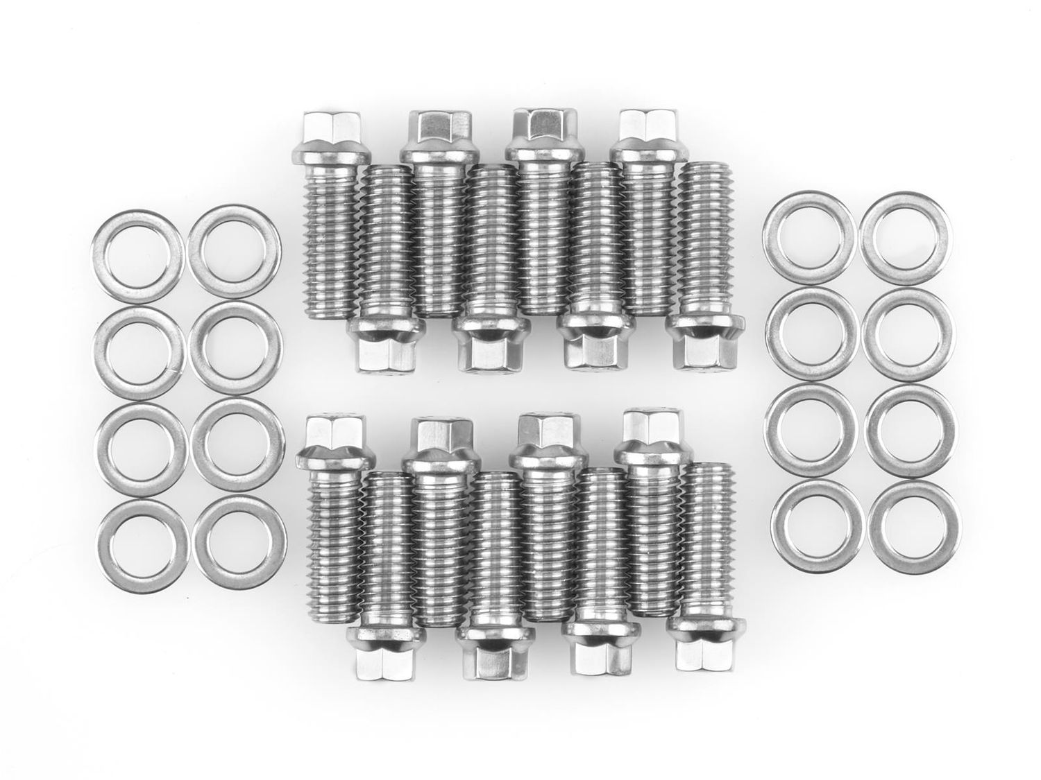 3/8"-16 Stainless Header Bolt Kit, Hex Head, 1.000" Length, Polished, Set of 16
