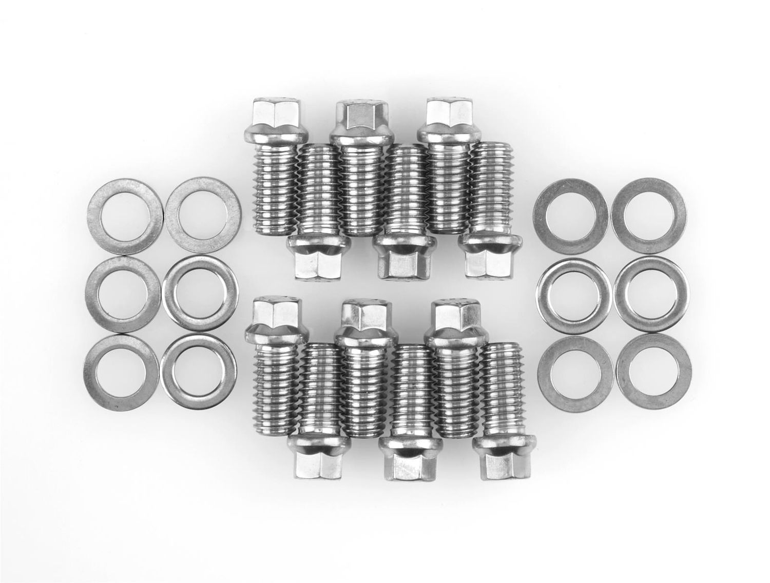 3/8"-16 Stainless Header Bolt Kit, Hex Head, 0.750" Length, Polished, Small Block Chevy, Set of 12