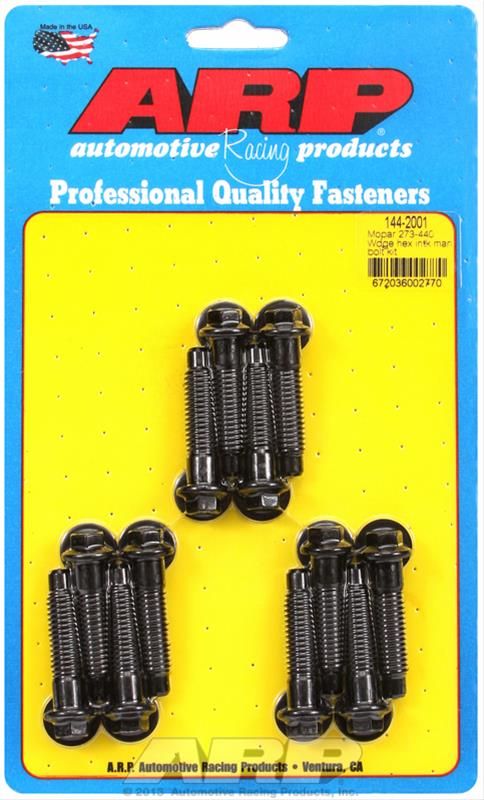 3/8"-16 Chromoly Intake Manifold Bolt Kit, Hex Head, Black Oxide, Chrysler SB/BB