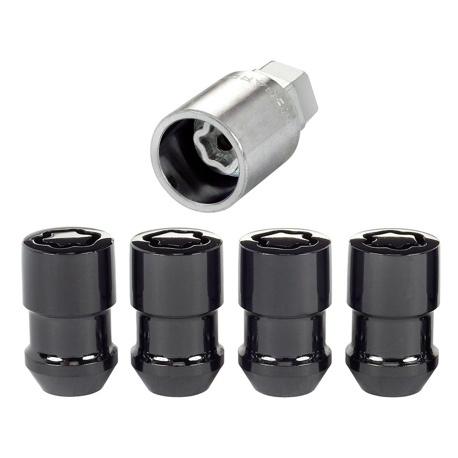 Black Cone Seat Wheel Lock Set, M12 x 1.5, Set of 4