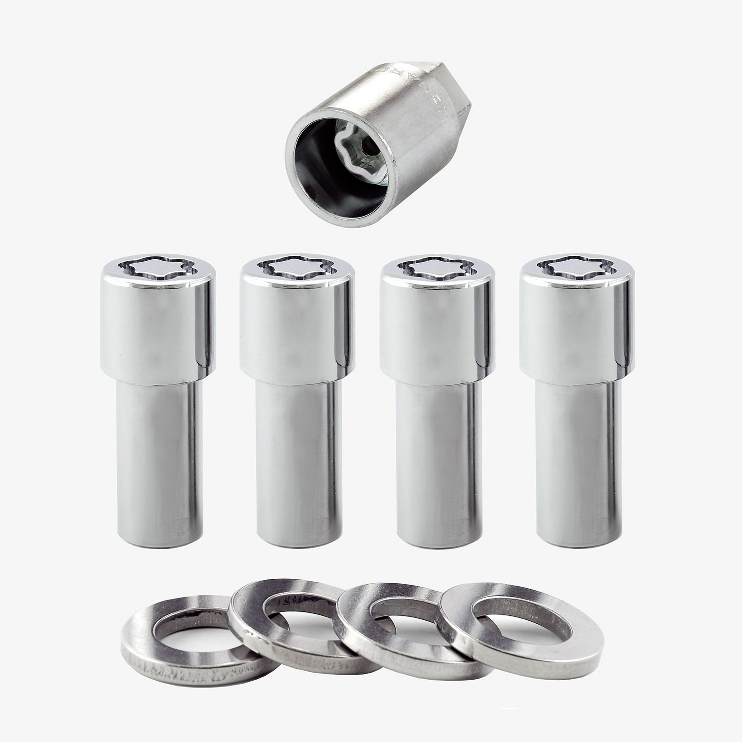 Chrome Extra Long Shank Wheel Lock Set, 1/2"-20, Set of 4