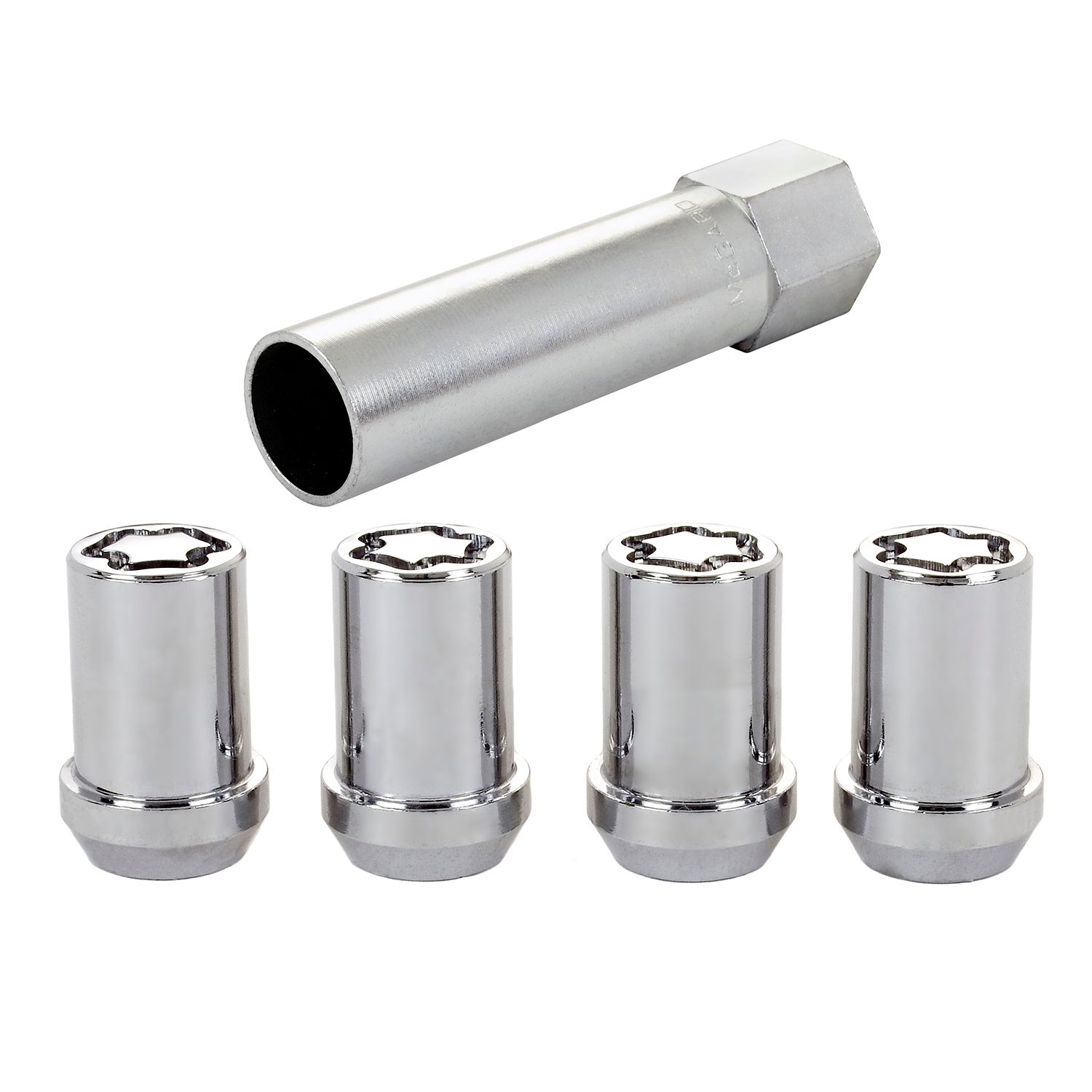 Chrome Tuner Style Cone Seat Wheel Lock Set, M12 x 1.25, Set of 4