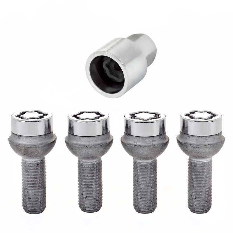 Chrome Bolt Style Radius Seat Wheel Lock Set, M12 x 1.5, Set of 4
