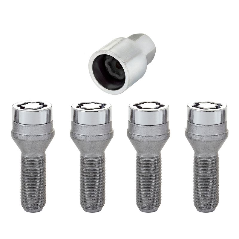 Chrome Bolt Style Cone Seat Wheel Lock Set, M14 x 1.5, Set of 4