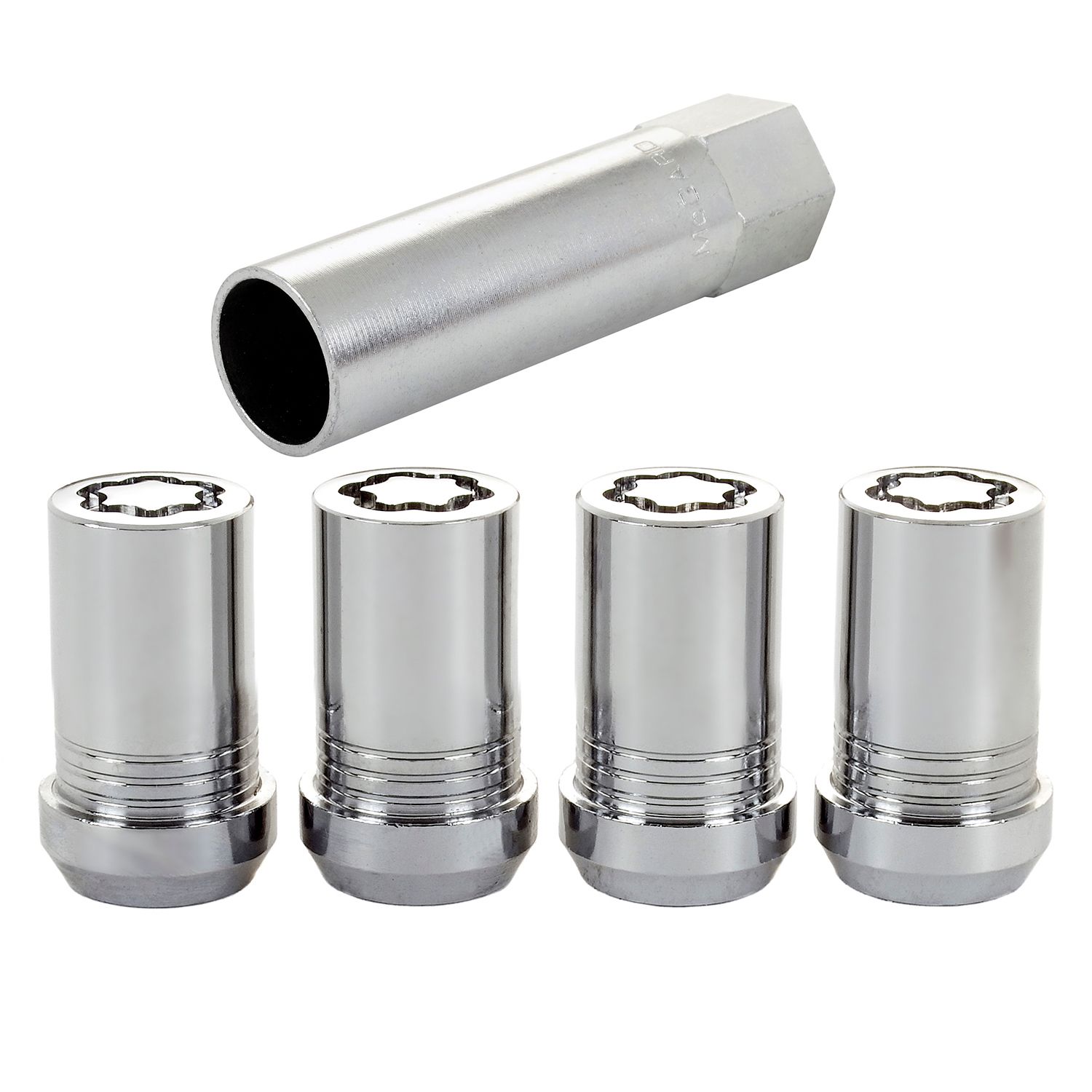 Chrome Tuner Style Cone Seat Wheel Lock Set, M14 x 1.5, Set of 4