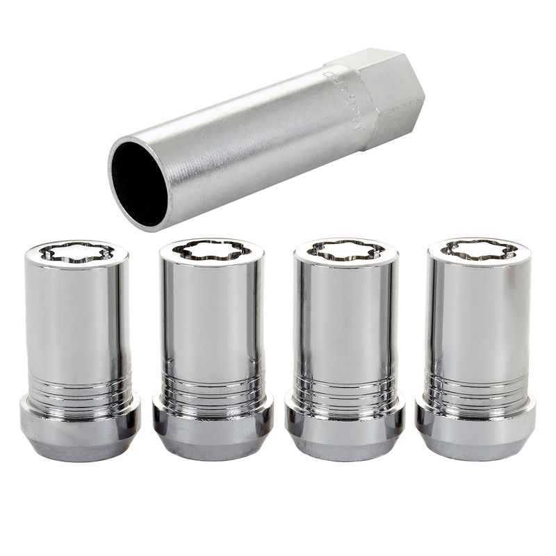 Chrome Tuner Style Cone Seat Wheel Lock Set, M14 x 1.5, Set of 4