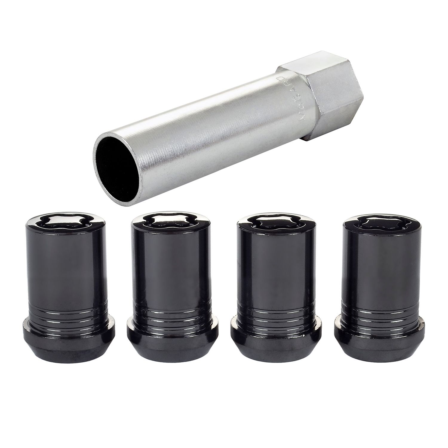 Black Tuner Style Cone Seat Wheel Lock Set, M12 x 1.5, Set of 4