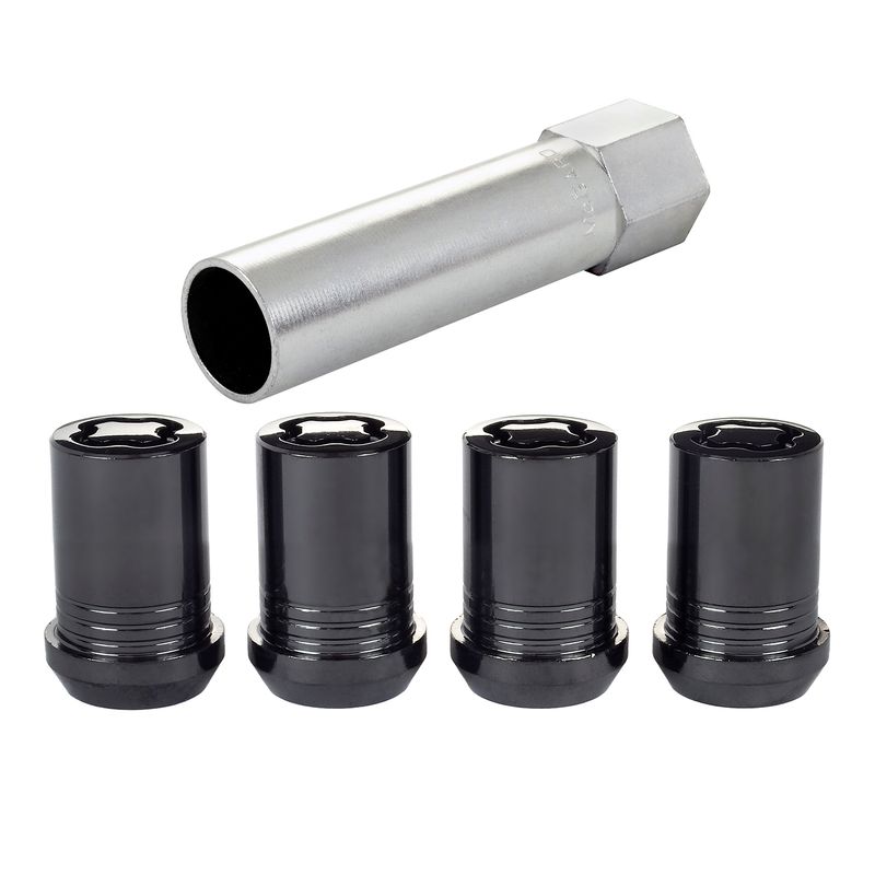 Black Tuner Style Cone Seat Wheel Lock Set, M12 x 1.5, Set of 4