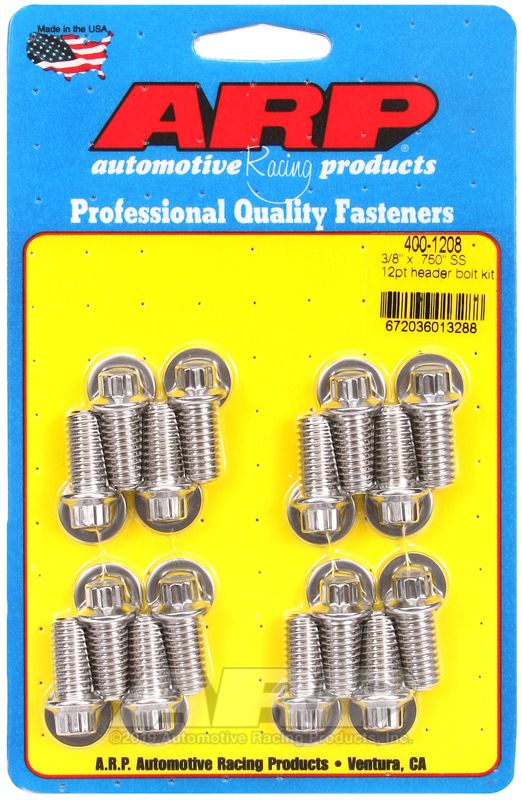 Stainless Steel 12-Point Header Bolt Kit, 3/8"-16 x .750", Set of 16