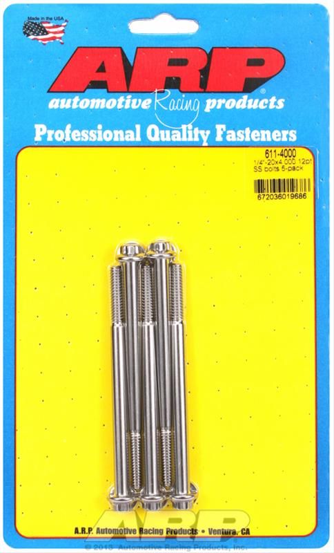 Stainless Steel 12-Point Bolts, 1/4"-20 x 4.000", Set of 5