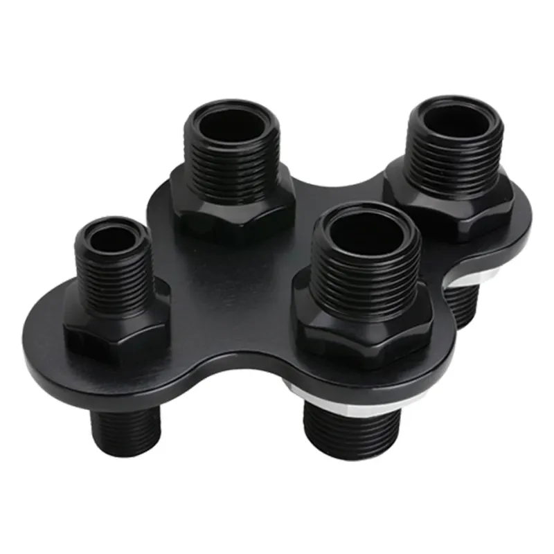 Heat &amp; A/C Bulkhead, 4-Port, Black, -6AN/-10AN