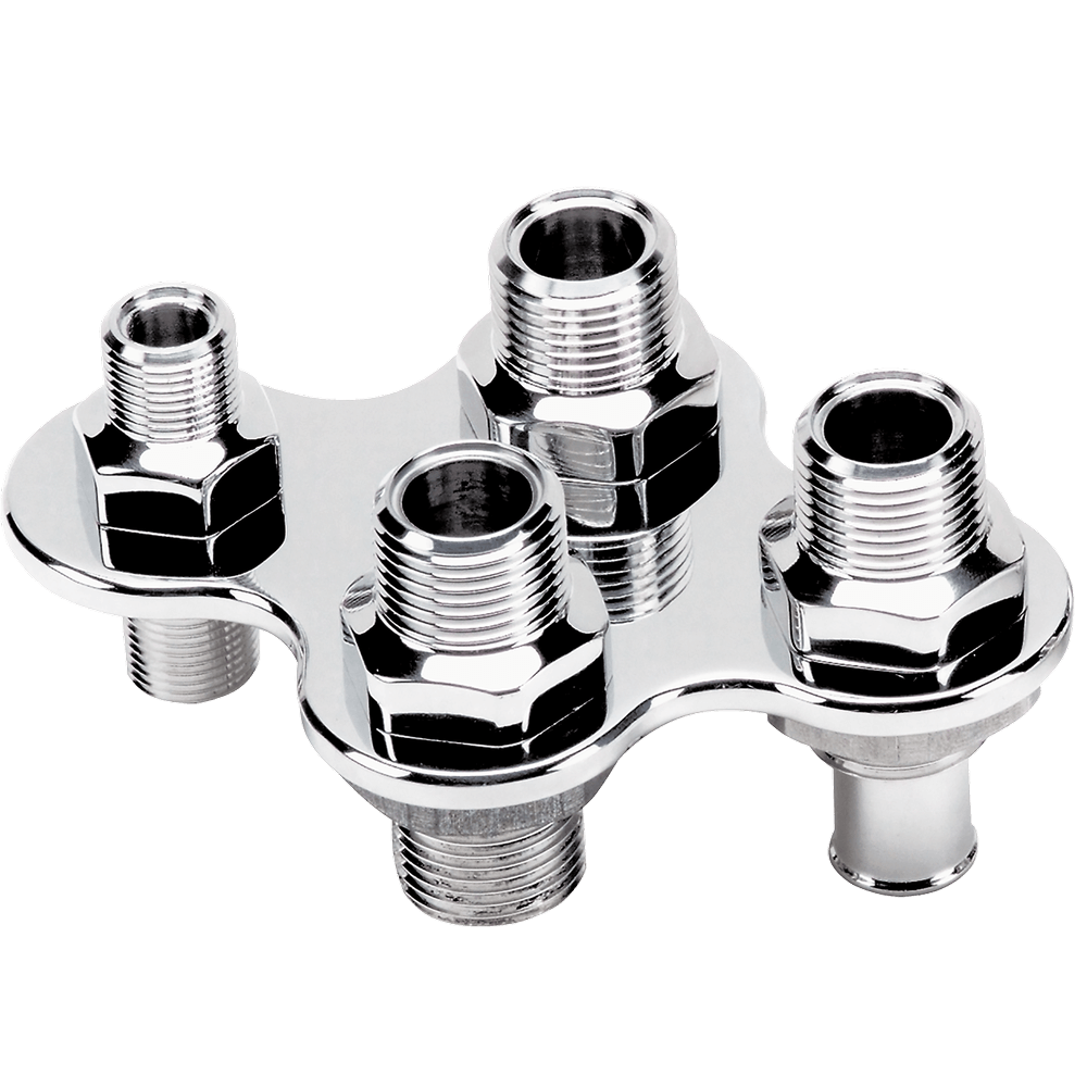 A/C &amp; Heater Bulkhead, 4-Port, Polished, -6AN/-10AN