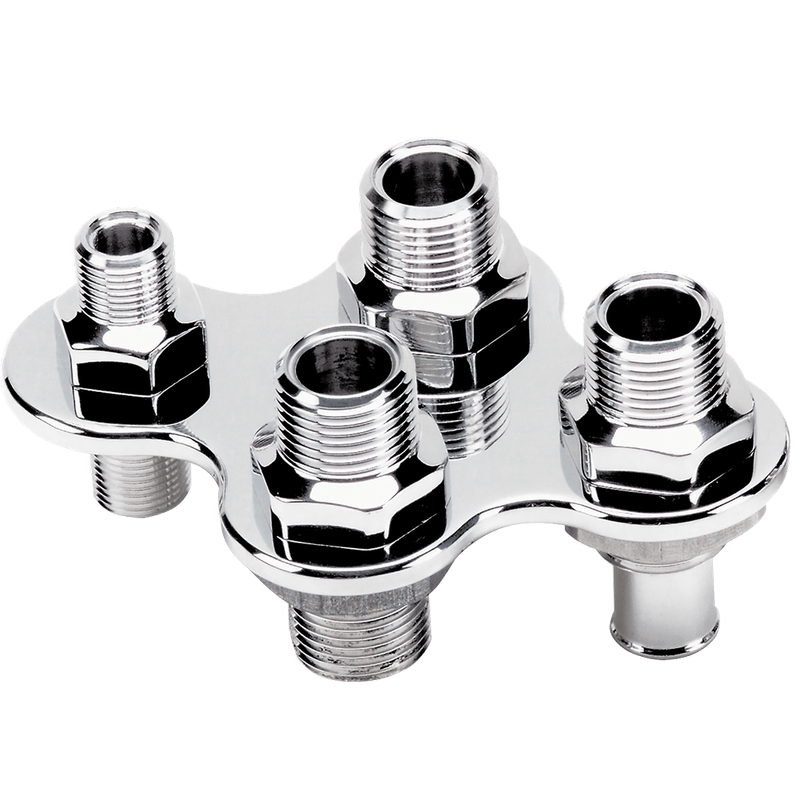 A/C &amp; Heater Bulkhead, 4-Port, Polished, -6AN/-10AN