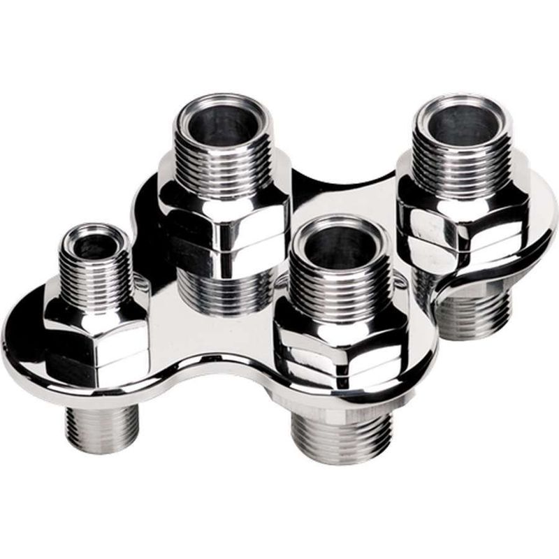 Heat &amp; A/C Bulkhead, 4-Port, Polished, -6AN/-10AN