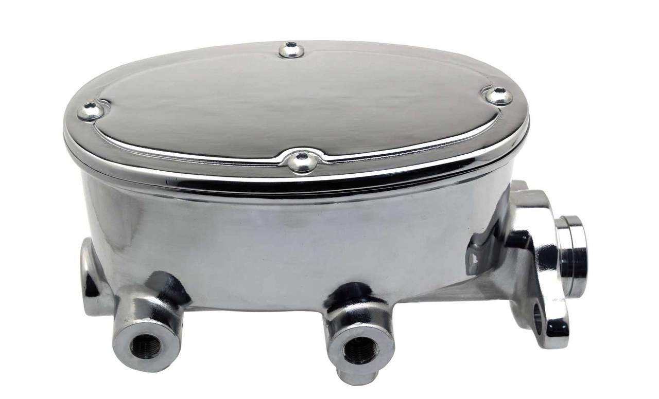 Tandem Oval Chrome Aluminum Master Cylinder, 1" Bore, Disc/Drum
