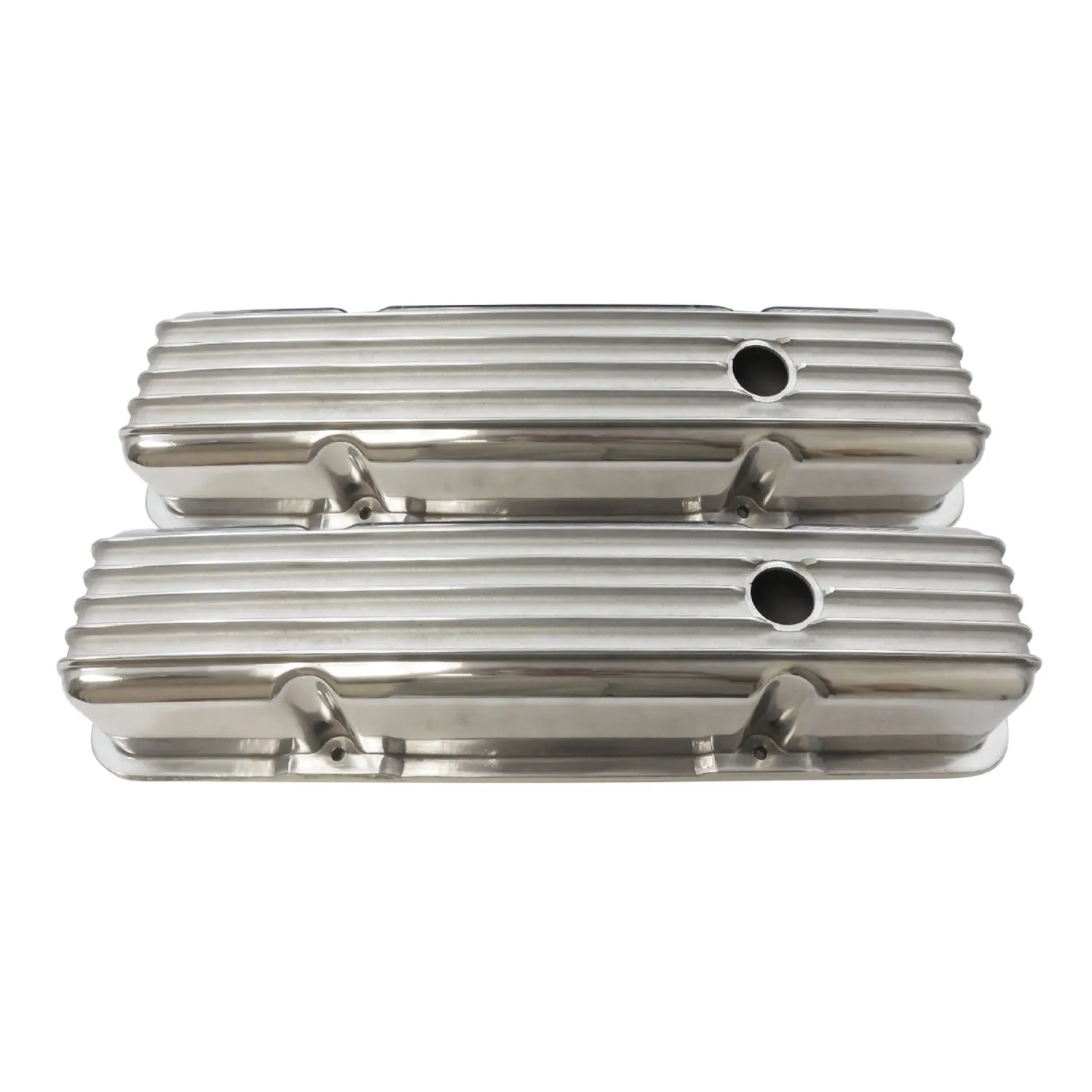 Small Block Chevy Tall Finned Aluminum Valve Covers, Polished