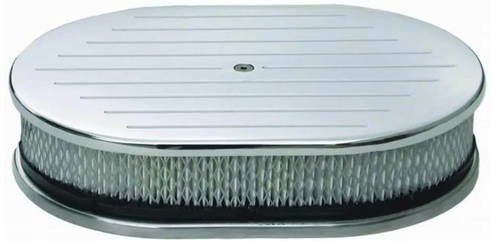 Ball Milled Polished Aluminum Oval Air Cleaner, 12" x 2"