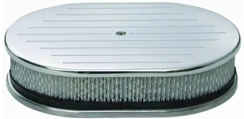 Ball Milled Polished Aluminum Oval Air Cleaner, 12" x 2"