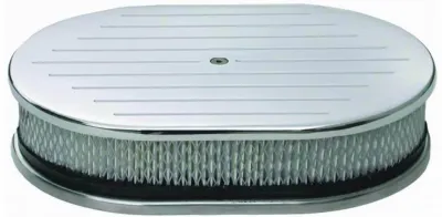 Ball Milled Polished Aluminum Oval Air Cleaner, 12" x 2"