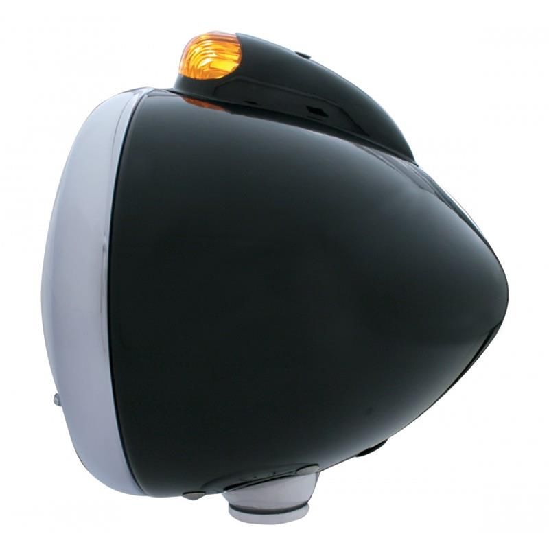 Guide 682-C 7" Headlight with H4 Bulb &amp; Amber LED Turn Signal, Black