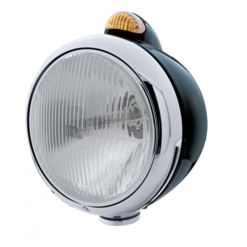 Guide 682-C 7" Headlight with H4 Bulb &amp; Amber LED Turn Signal, Black