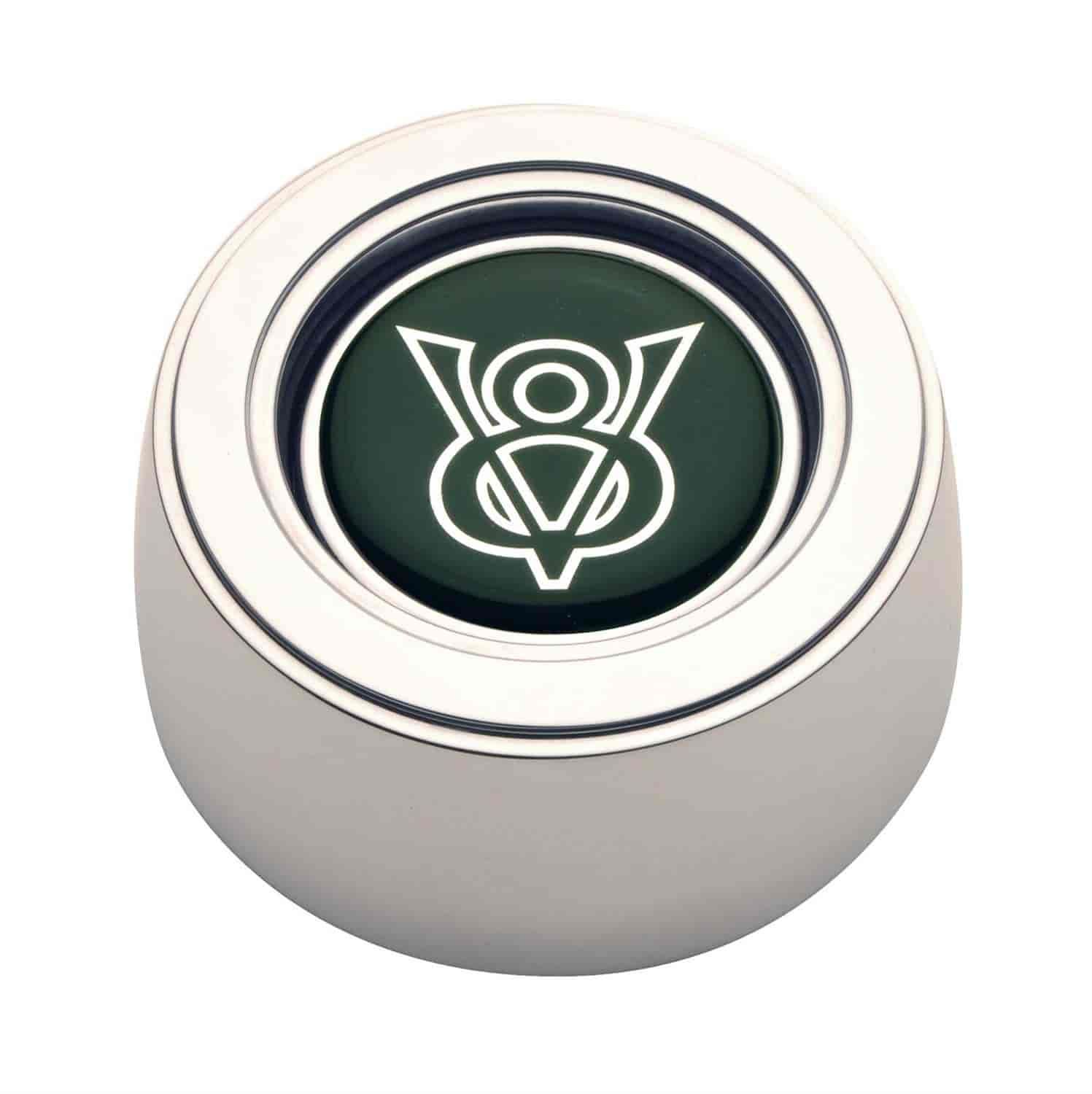 GT-3 Hi-Rise Horn Button, Black &amp; Polished Aluminum, V8 Emblem