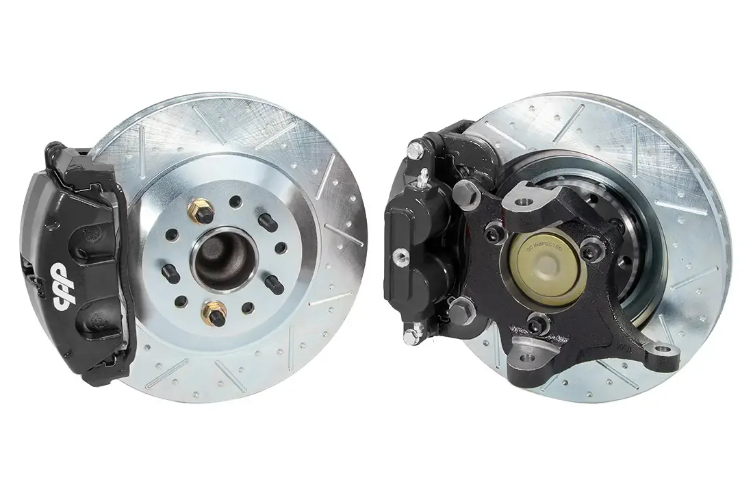 13" Corvette Style Front Disc Brake Kit, Mustang II, 2" Drop Spindles, Black Calipers