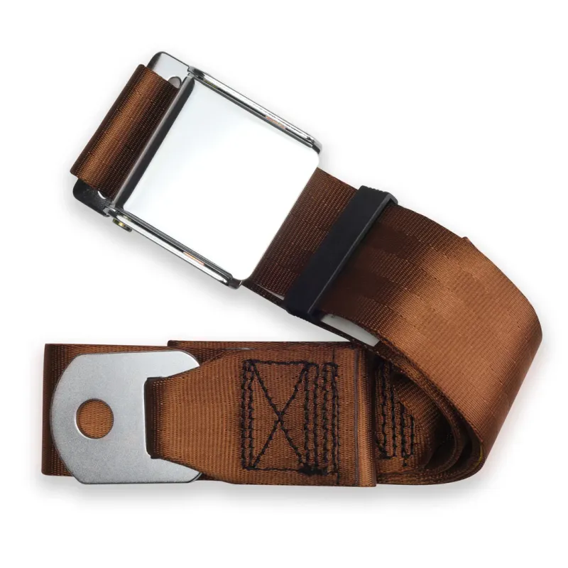 Brown 2-Point Lap Seat Belt, Aviation Style Latch, 60", Universal