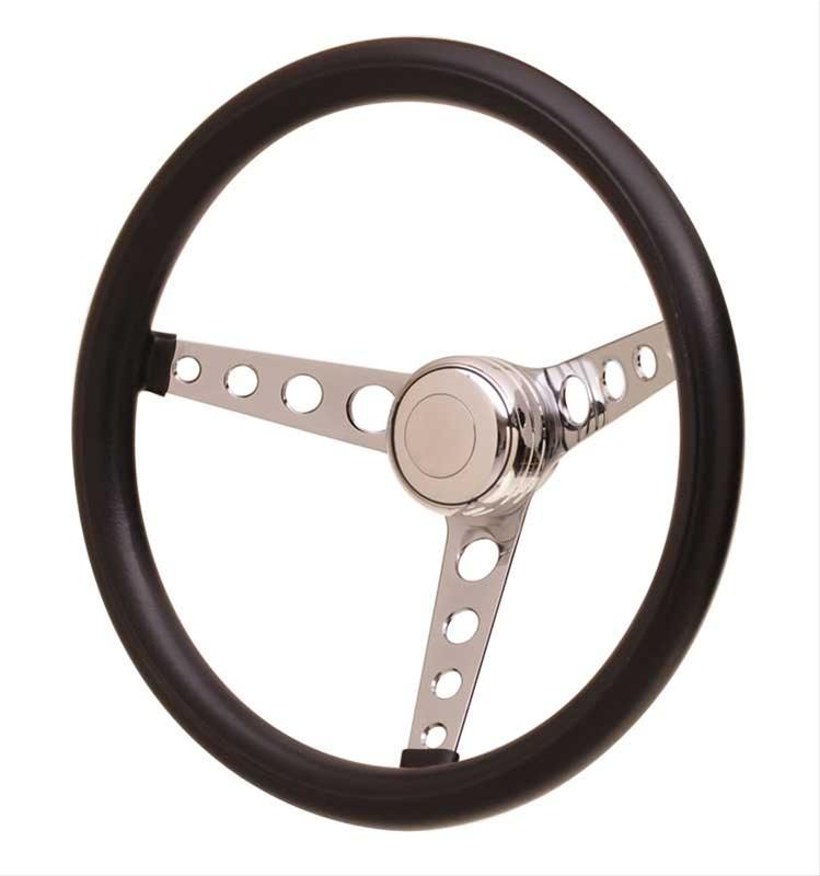 GT-3 Classic Steering Wheel, 14-1/2", Black Foam Grip, Chrome 3-Spoke