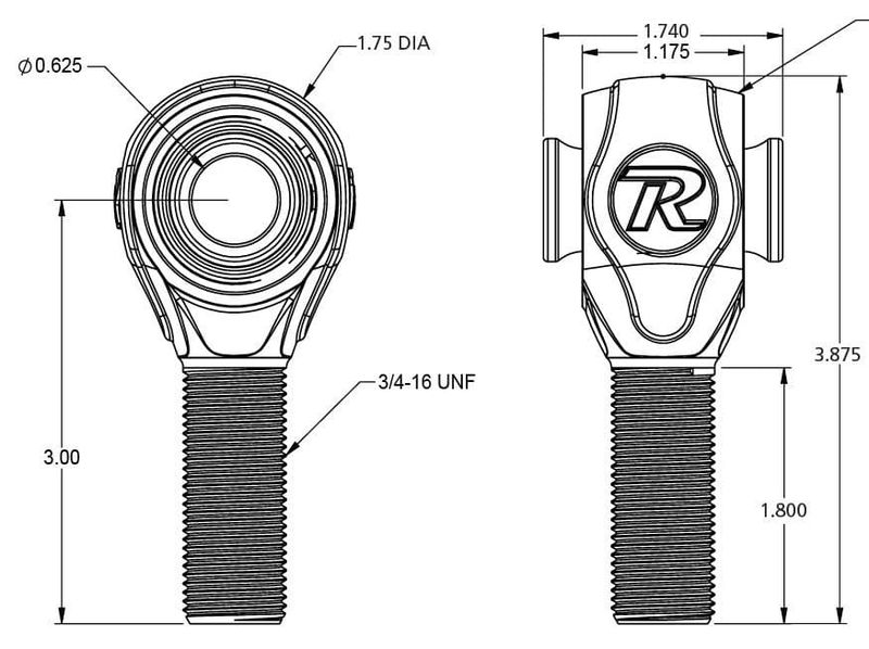 R-Joint Rod End, 3/4"-16 RH x 5/8" Bore