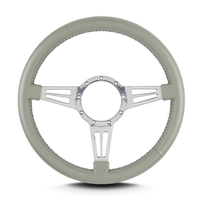 Lecarra Mark 4 Double Slot Steering Wheel, 14", Light Gray Leather, Polished