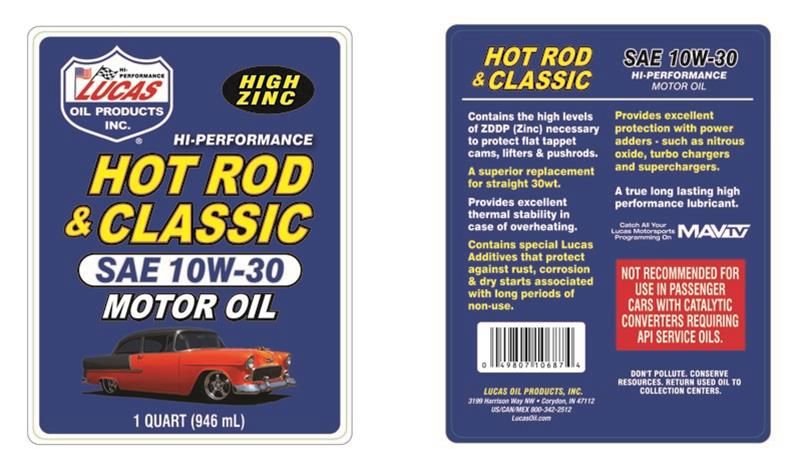 Lucas Hot Rod &amp; Classic Car Motor Oil, 10W-30, 1 Quart