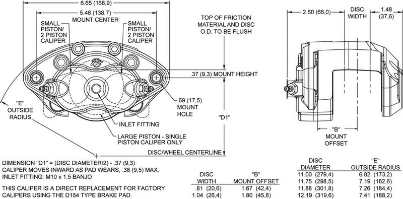 Wilwood D154 Single Piston Floating Brake Caliper, Black