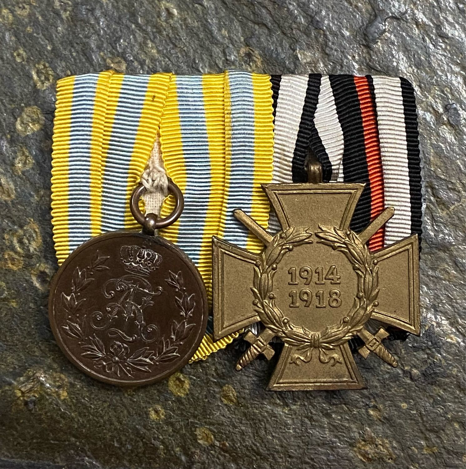 Z German WWI Parade Medal Bar Saxony Friedrich August + Hindenburg Cross + Ribbons *