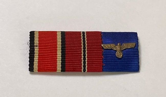 Z German WW2 3 Place Ribbon Bar: Iron Cross 2nd Class, Russian Front Medal, Long Service Medal w/ Eagle Device *
