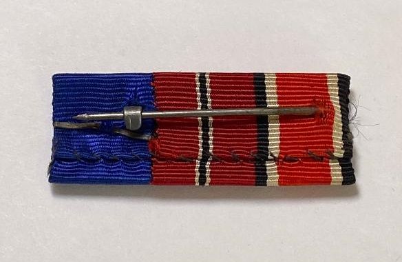 Z German WW2 3 Place Ribbon Bar: Iron Cross 2nd Class, Russian Front Medal, Long Service Medal w/ Eagle Device *