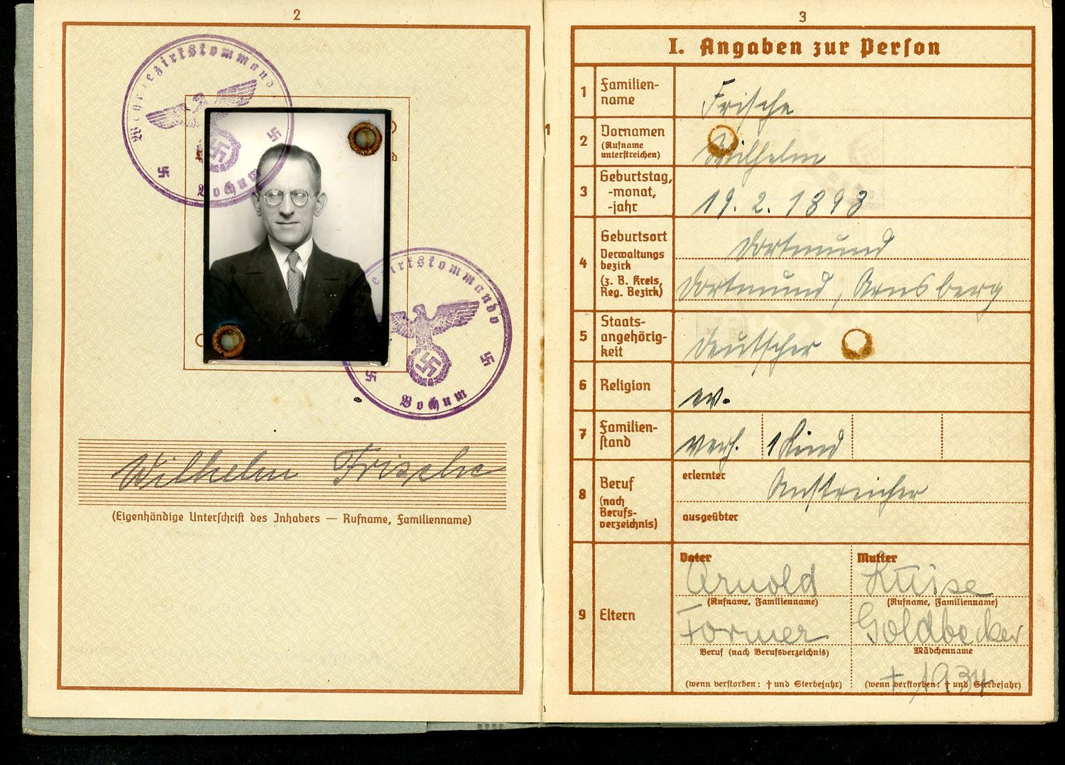 Z FACEBOOK AUCTION - German WW2 Wehrpass, 1st Pattern, Entries From 1937 - 1943, STARTING BID $35 *