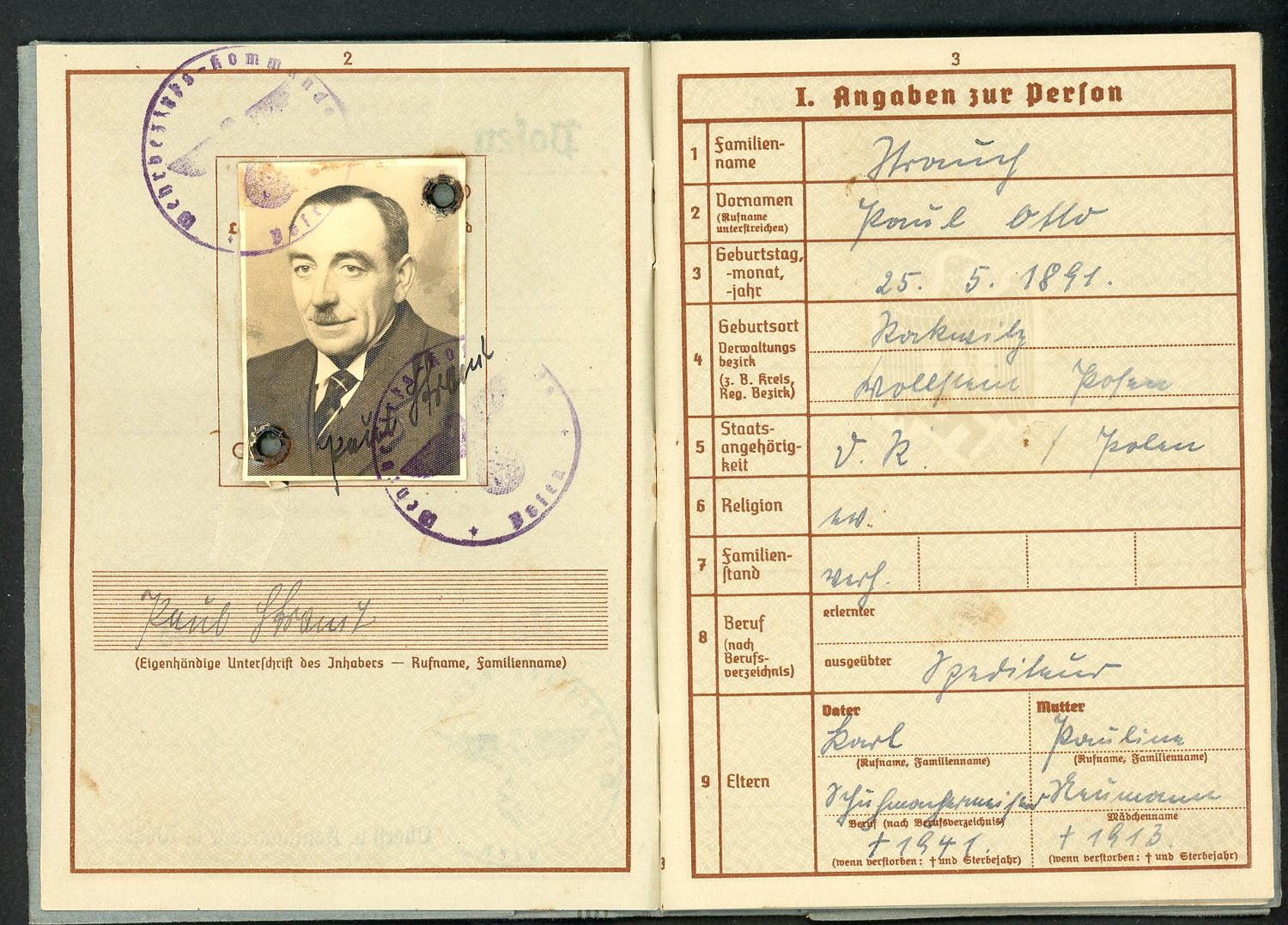 Z German WW2 Wehrpass, 1st Pattern, Entries From 1943, STARTING BID $35 *