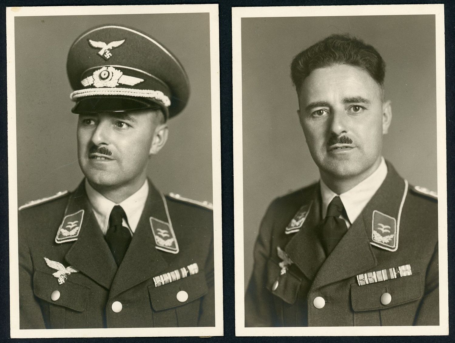 Z FACEBOOK AUCTION - Lot of 2 German WW2 Portrait Photos Luftwaffe Officer w/ 6 WW1 Austrian &amp; Hindenburg Cross Ribbon Bars, STARTING BID $5 *