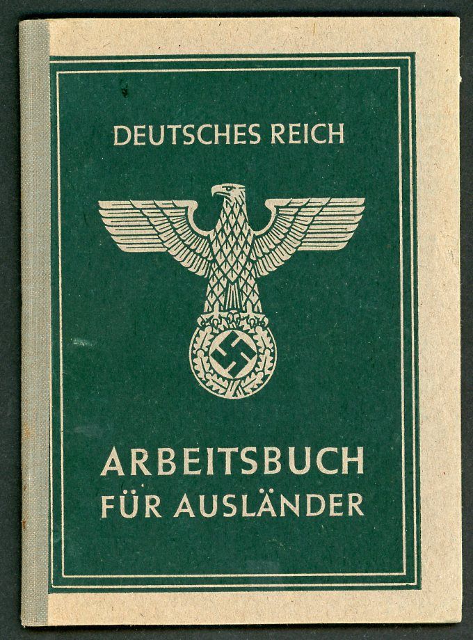 Z FACEBOOK AUCTION - German WW2 Arbeitsbuch Fur Auslander Foreign Worker Record Book Italian Man 1944, STARTING BID $25 *