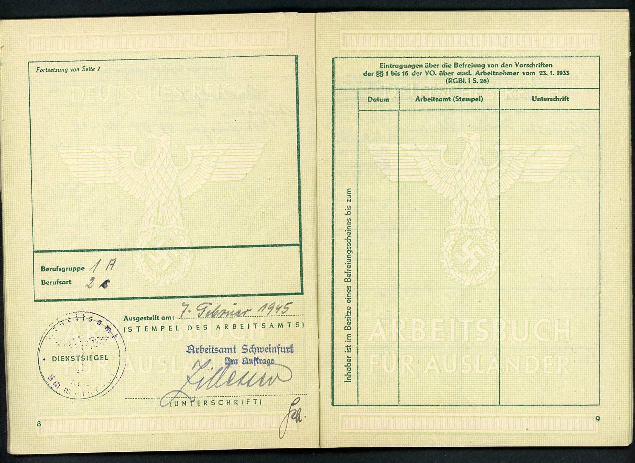 Z FACEBOOK AUCTION - German WW2 Arbeitsbuch Fur Auslander Foreign Worker Record Book Italian Man 1944, STARTING BID $25 *