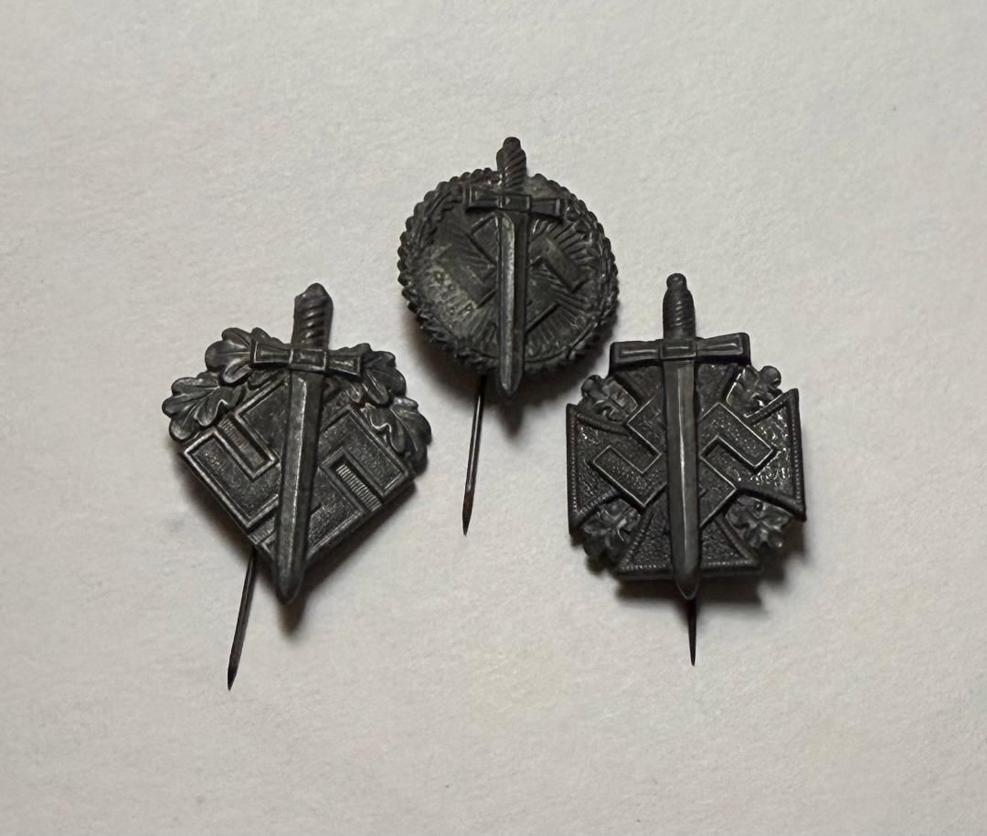 Z FACEBOOK AUCTION, Lot of 3 German WW2 NSKOV Veterans Organization Stickpin Badges Sword &amp; Swastika, STARTING BID $5*