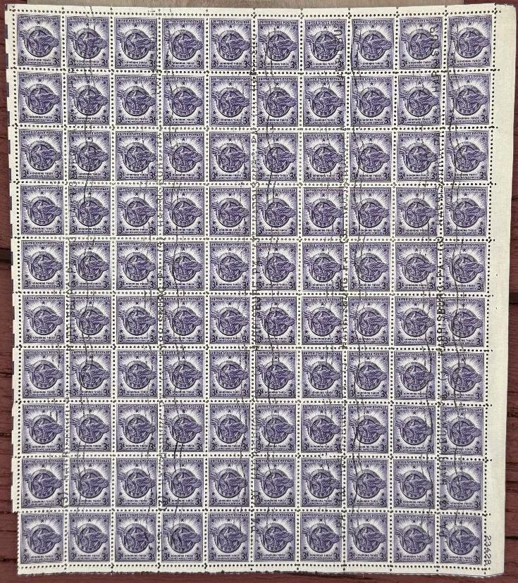 Full Sheet of 1946 USA Honorable Discharge Postage Stamps &quot;Ruptured Duck&quot; Harrisburg PA Marked *