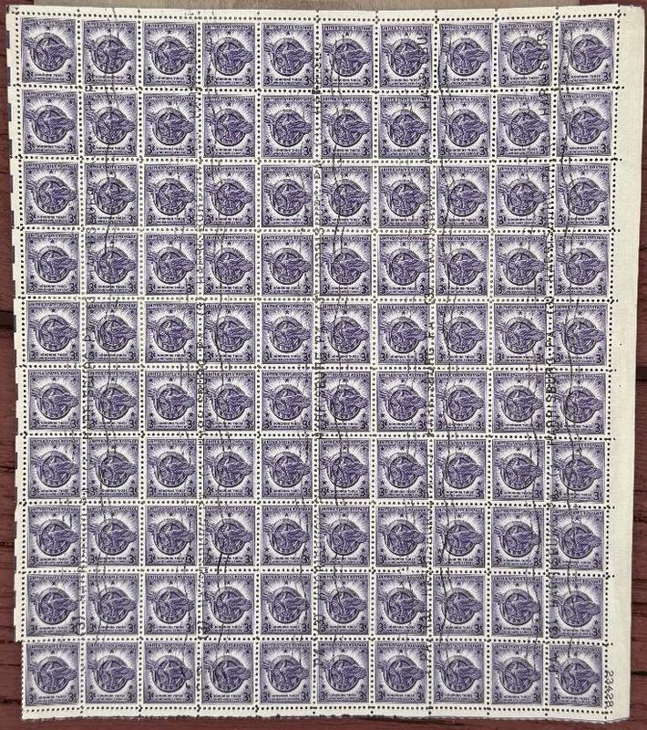 Full Sheet of 1946 USA Honorable Discharge Postage Stamps &quot;Ruptured Duck&quot; Harrisburg PA Marked *