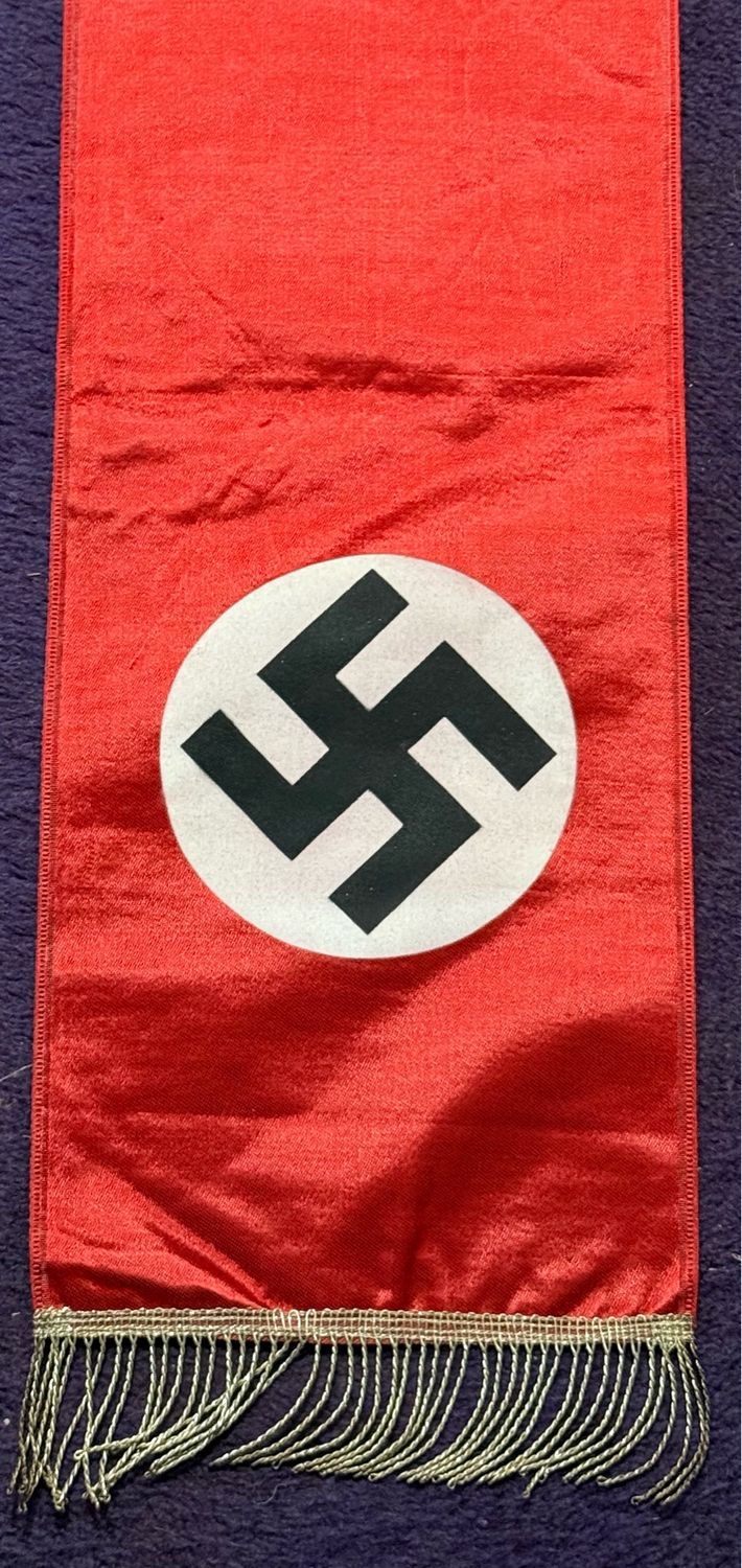 Z FACEBOOK AUCTION - German Third Reich Funeral Sash For DAF Member, 2 Swaz + Wire Fringe, 100 Inches Long!! *