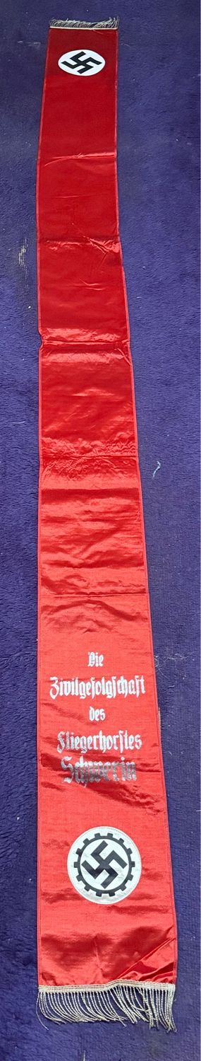 Z FACEBOOK AUCTION - German Third Reich Funeral Sash For DAF Member, 2 Swaz + Wire Fringe, 100 Inches Long!! *