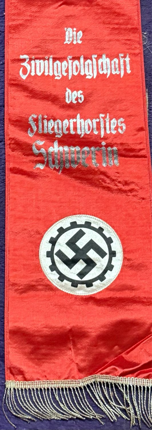 Z FACEBOOK AUCTION - German Third Reich Funeral Sash For DAF Member, 2 Swaz + Wire Fringe, 100 Inches Long!! *