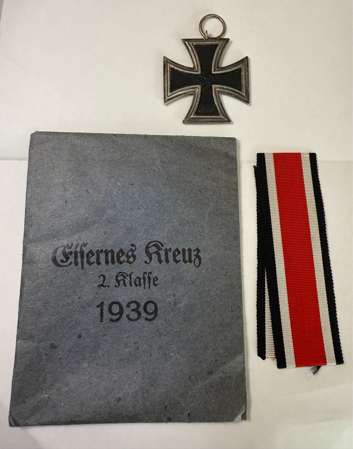 Z FACEBOOK AUCTION - German WW2 Iron Cross 2nd Class + Issue Envelope + Ribbon, Marked 44 Jakob Bengal, STARTING BID $75 *