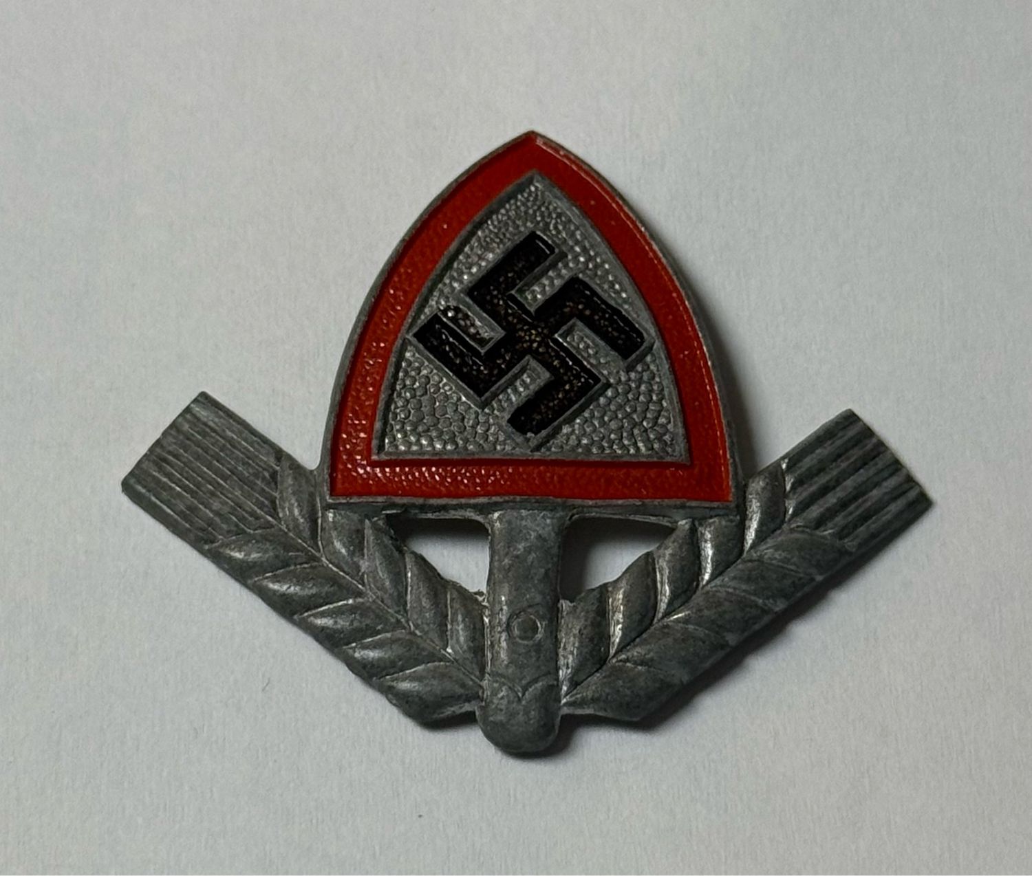 Z FACEBOOK AUCTION - German RAD Cap Badge Reichsarbeitsdienst Labor Service Hat Pin by Overhoff &amp; Co., Lüdenscheid, STARTING BID $25 *